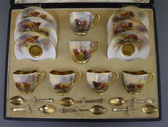 Harry Stinton for Royal Worcester - a cased coffee set for six settings, each cup 4.7cm high
